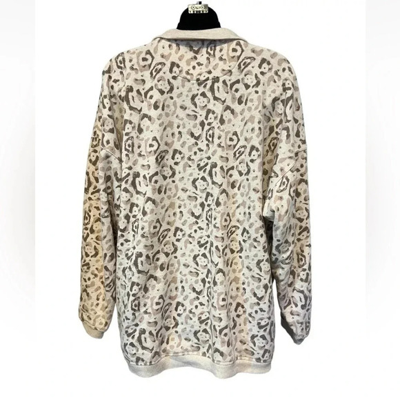 Aerie Good Vibes Oversized Leopard Quarter Zip Sweatshirt Womens MEDIUM Beige‎ - Picture 3 of 4